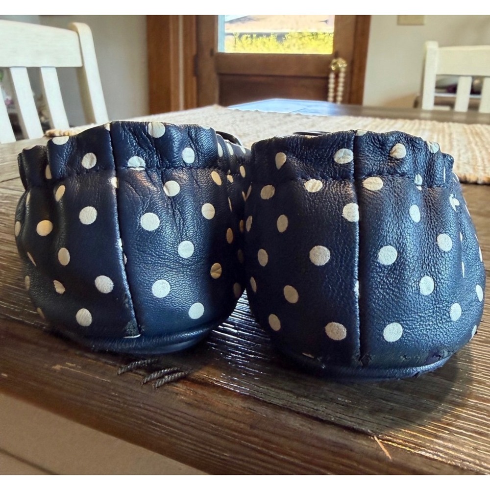 Tory Burch Minnie Travel Ballet Flats Navy Blue Polka Dot Leather Logo 7M 6098 - Picture 5 of 10